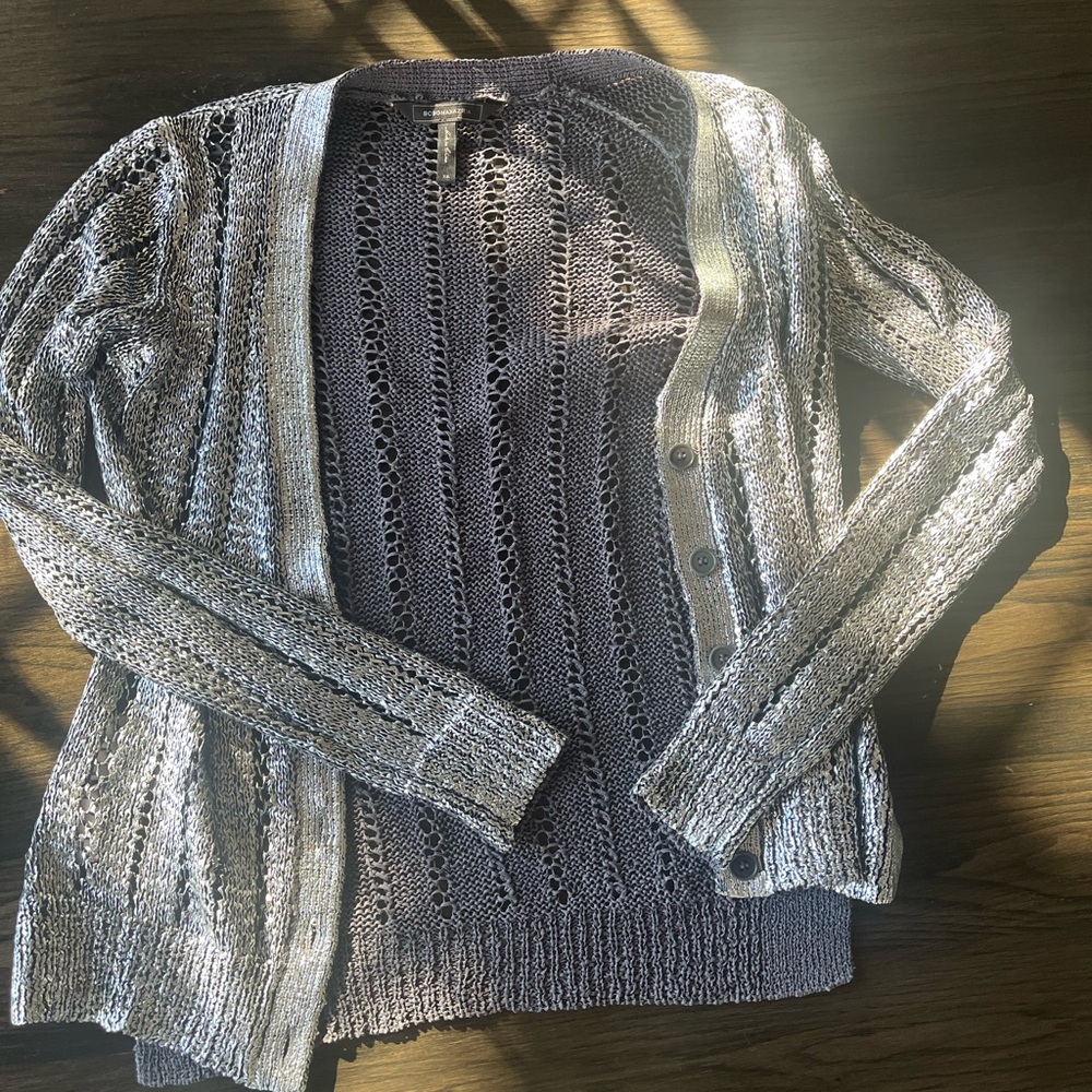 BCBGMaxAzria Gray Shiny Open-Knit Cardigan
